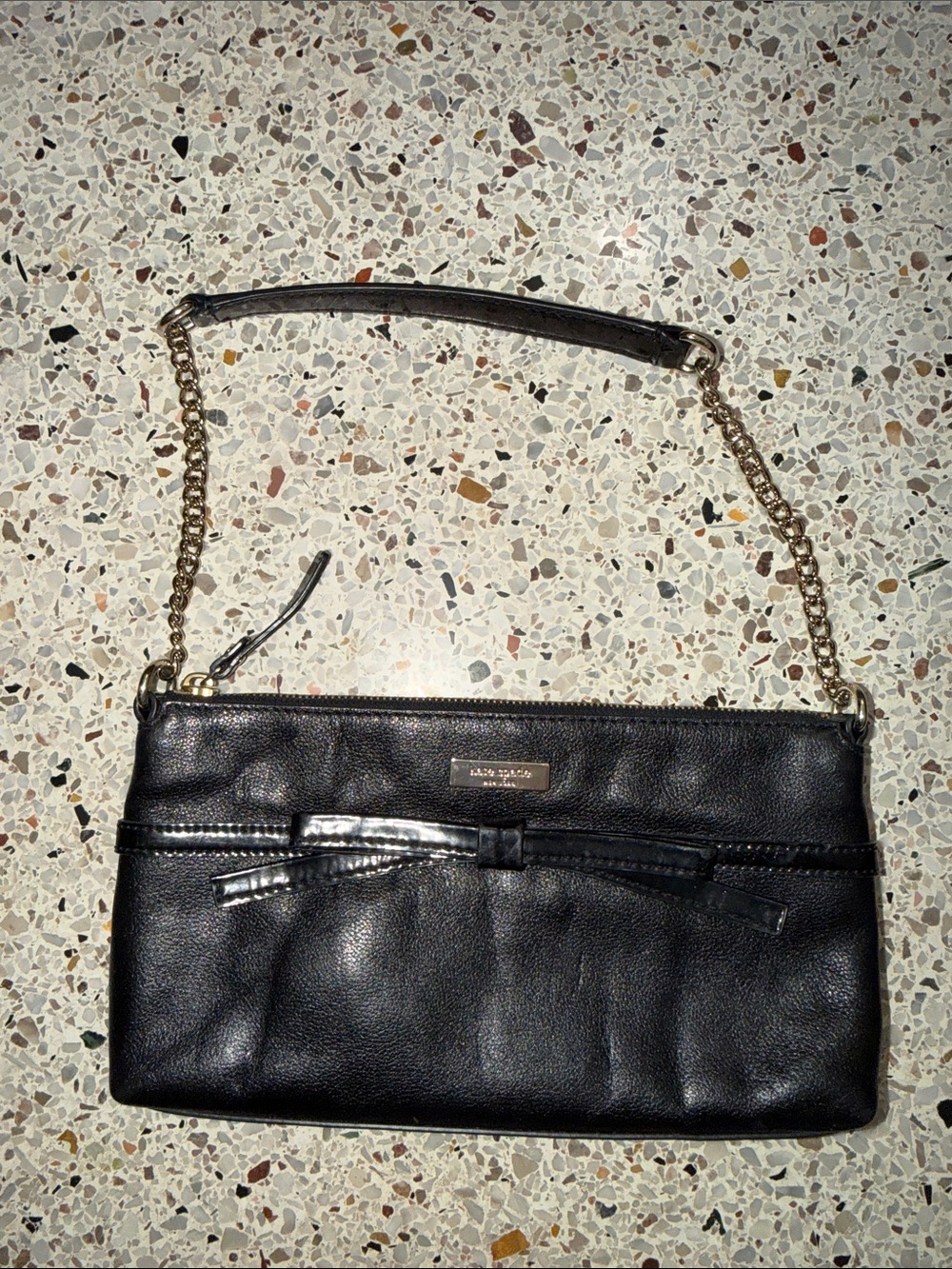 Kate Spade black small shoulder bag purse handbag patent bow front